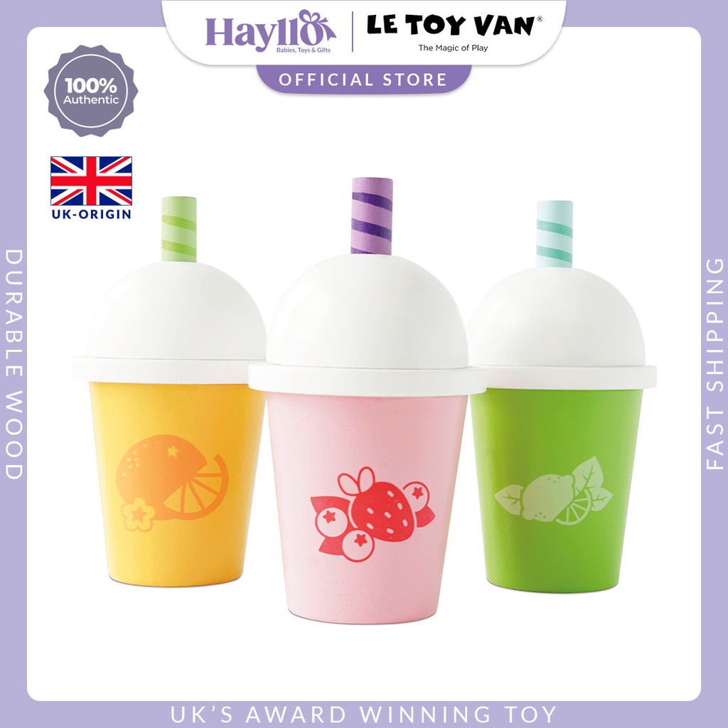 Le Toy Van Take Away Smoothie & Juice - 3 Piece Premium Sustainable Wooden Toys Children Pretend Play For 2 Years+