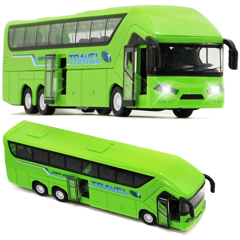 Children's Toy Car Light Music Power Control Alloy Sightseeing Bus Passenger Bus Model Toy Car Sound and Light Pull Back Open Door Travel Bus Toy Car