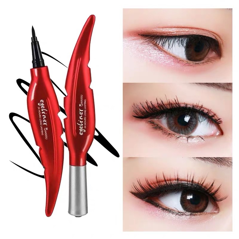 Red Feather Eyeliner Water Proof Sweatproof Black Speed Dry Thin Head Liquid Eyeliner Makeup Female Cosmetic