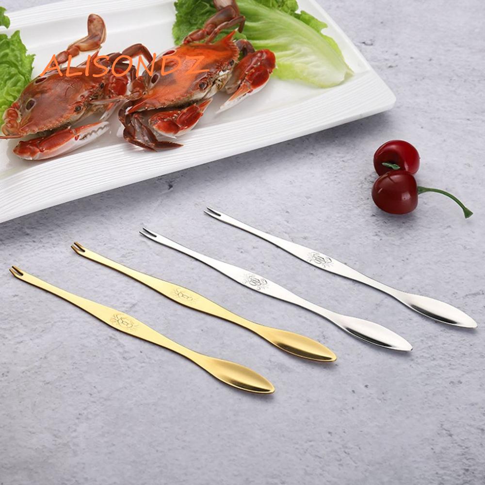 ALISONDZ Creative Seafood Utensils 304 Stainless Steel Crab Picking Tools Crab Fork Double Headed 1 pcs Elegant for Crab and Lobster Multi-Use Thin Lobster Spoons/Multicolor