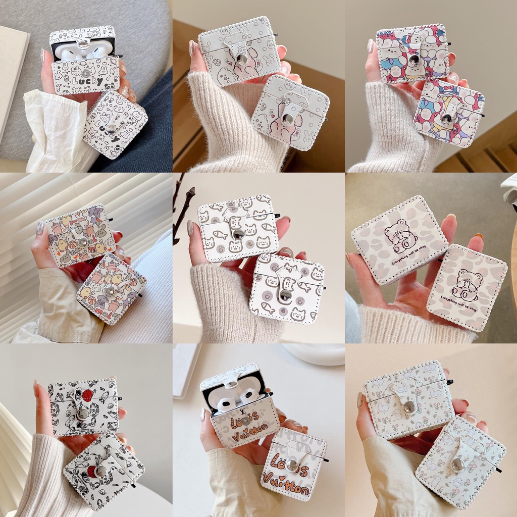 Cartoon Cute Creative Square Airpods Earphone Case Soft Leather bag Compatible for AirPods 1/2 gen3 Pro2 2022 Protective Cover Tpu Anti-fall Wireless Bluetooth headset Casing