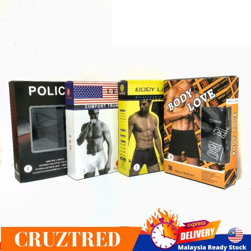 Men Underwear Men Boxer 3 PCS IN 1 BODY LOVE | LEO | POLICE | MAN BOXER M-XXL 100% Cotton Seluar Dalam Lelaki