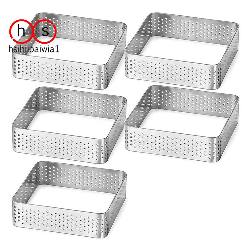 Perforated Tart Ring Stainless Steel Tartlet Molds Square Shape Mould Cake Circle French Pastry Baking Tool, 5 Pack