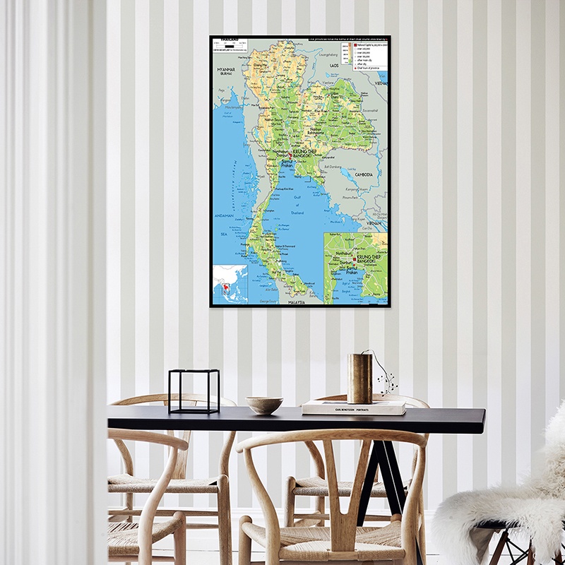 [IN Stock Store] The Thailand Map In English Political/Geographic/Road Map Wall Poster School Supplies High-quality