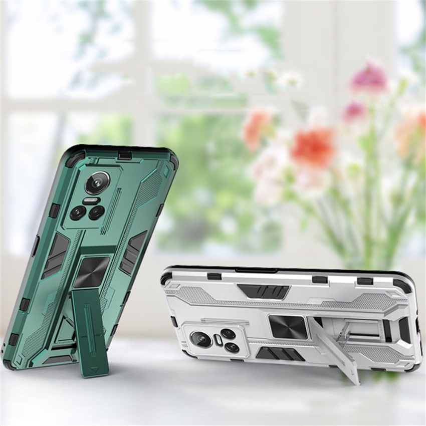 Custodia COOKD Per Realme GT Neo 3 – Silicone TPU E PC, Con Supporto Integrato, Grigia, Antiurto - 3