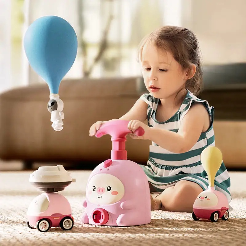 Tiktok Hot selling itemPiggy Flying Sky Balloon launch car toy air flight inertial power balloon car toy with rocket cute balloons launch