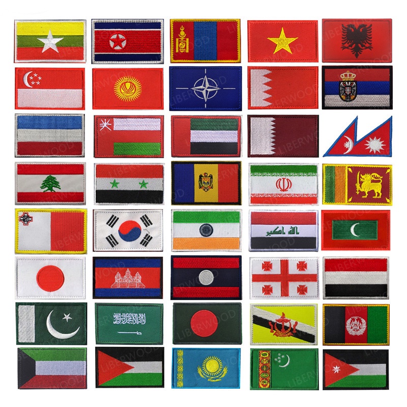 Asia Country Flag Tactical Badge Pakistan Iraq Burma Luxembourg Korea Kuwait Sri Lanka Lebanon Palestine Arab Serbia Patches