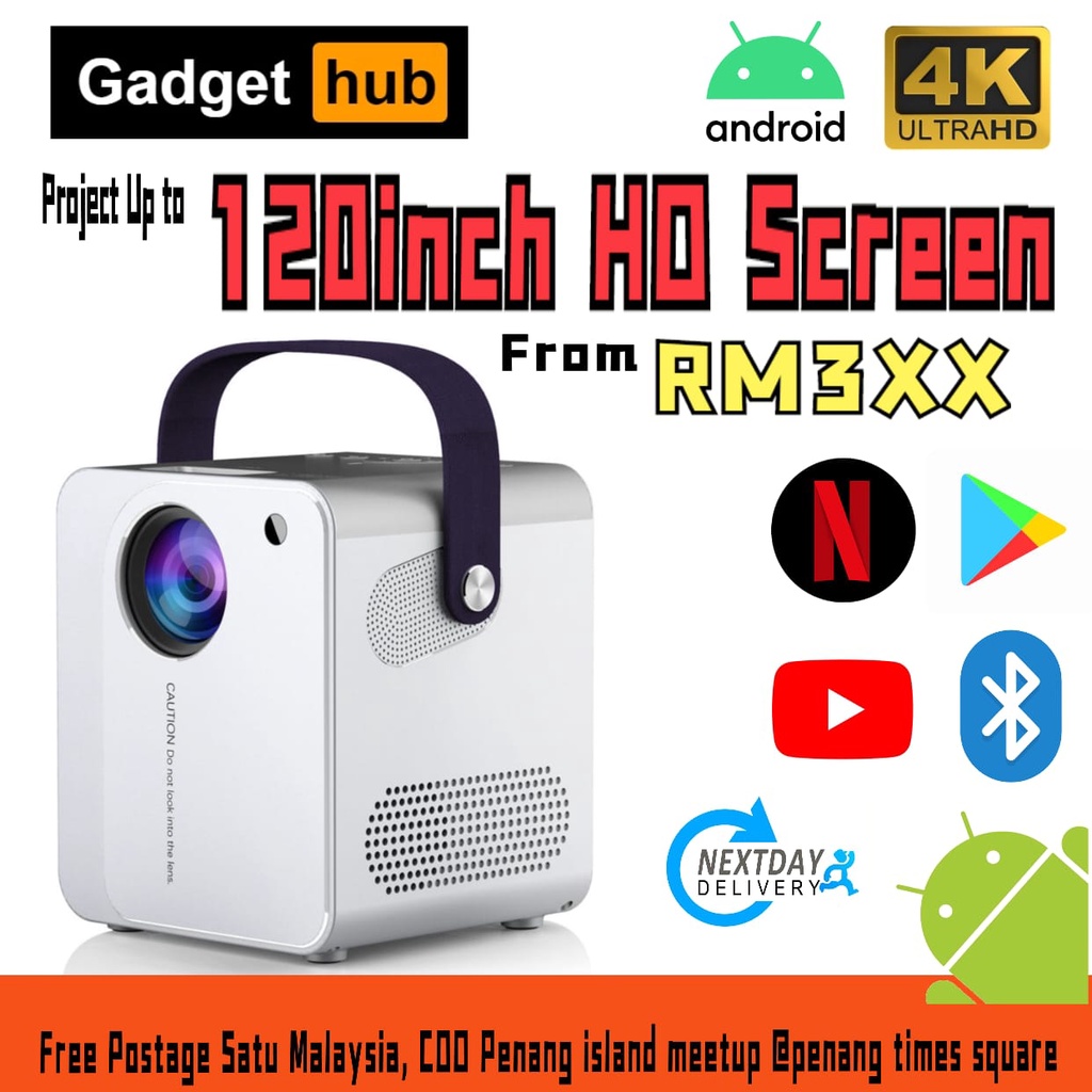 New Smart Projector Mini For Phone Android 9.0 HD 1080P 4K WiFi LED Protable Wireless Built -in Netflix/YouTube