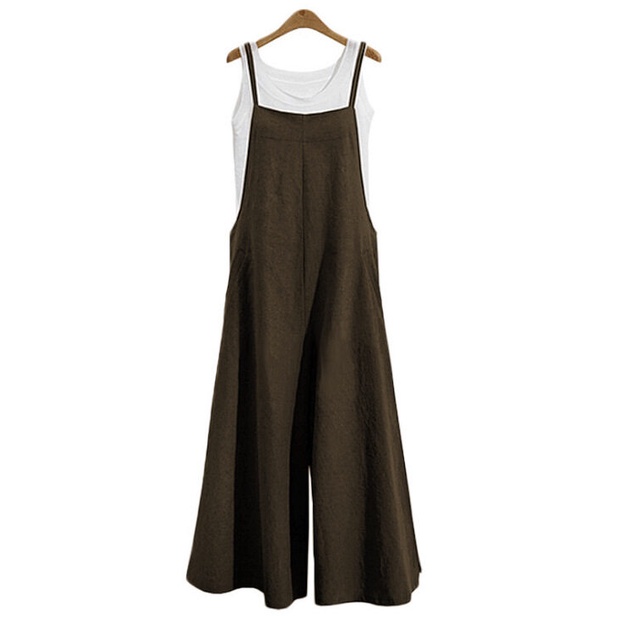 Summer Autumn Rompers Women Ladies Casual Loose Solid Tank Jumpsuit Long Jumpsuit Suspender Bib Pants Suspender Overalls Wide Leg Playsuit Korean Style