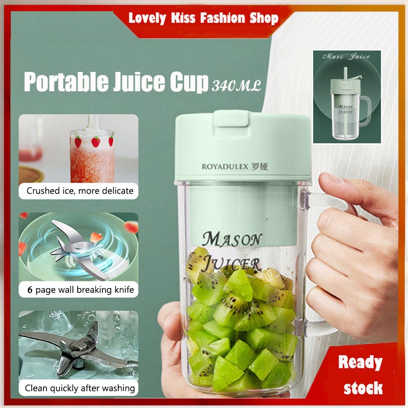 340ML 6Blade Electric Portable Mixing Smoothie Juice Machine Portable Blender Electric Mini Juice Cup Drinking Water Bottle With Straw