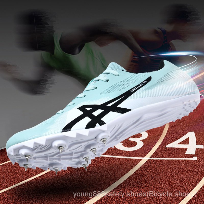 Ready Stock Track and Field Shoes Three-Color Spikes Student Running Shoes Full Palm Eight-Spike Sports Exam Track and Field Shoes Long Jump Shoes Competition Spikes Training Compe