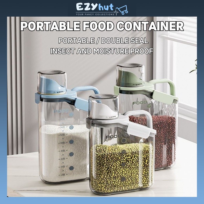 Portable Food Container Rice Dispenser Airtight Sealed Storage Container Food Storage Bekas Simpanan Makanan Kering