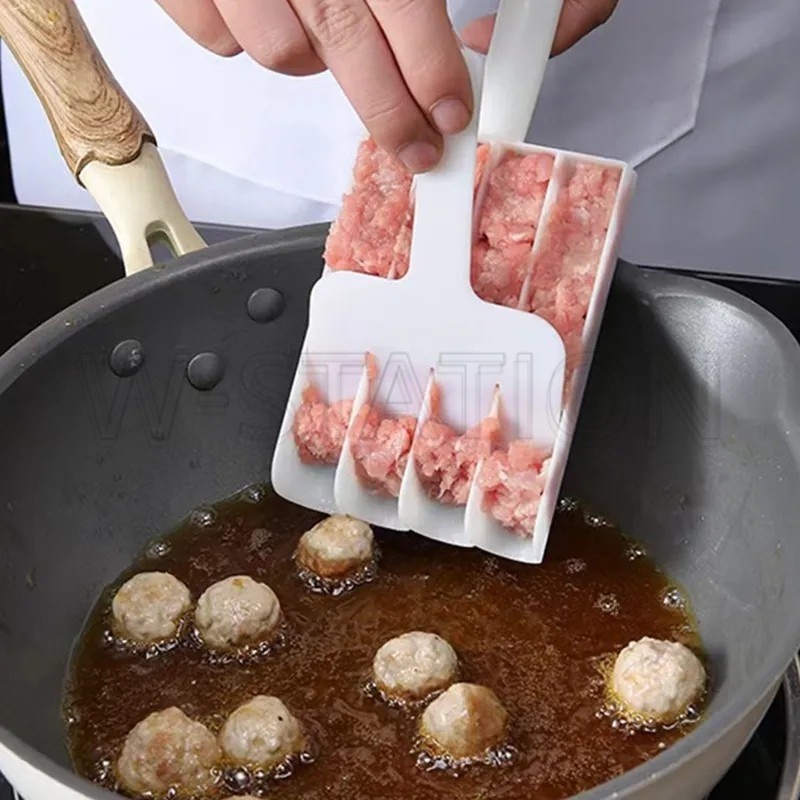 Quadruple Triple Meatball Maker Set / Shrimp Fish Meat Rice Ball Mold / Fried Food Fast Processing Tools / Multi-Purpose Plastic Mold Spoon / Kitchen Gadgets Cooking Accessories