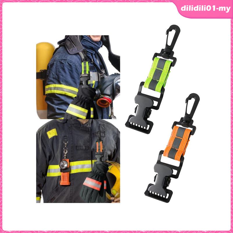 [DilidilidaMY] Firefighter Glove Strap, Turnout Gear Reflective Heavy Duty Glove Clamp Nylon 2 Clips Firefighting Glove Strap for Construction Gloves