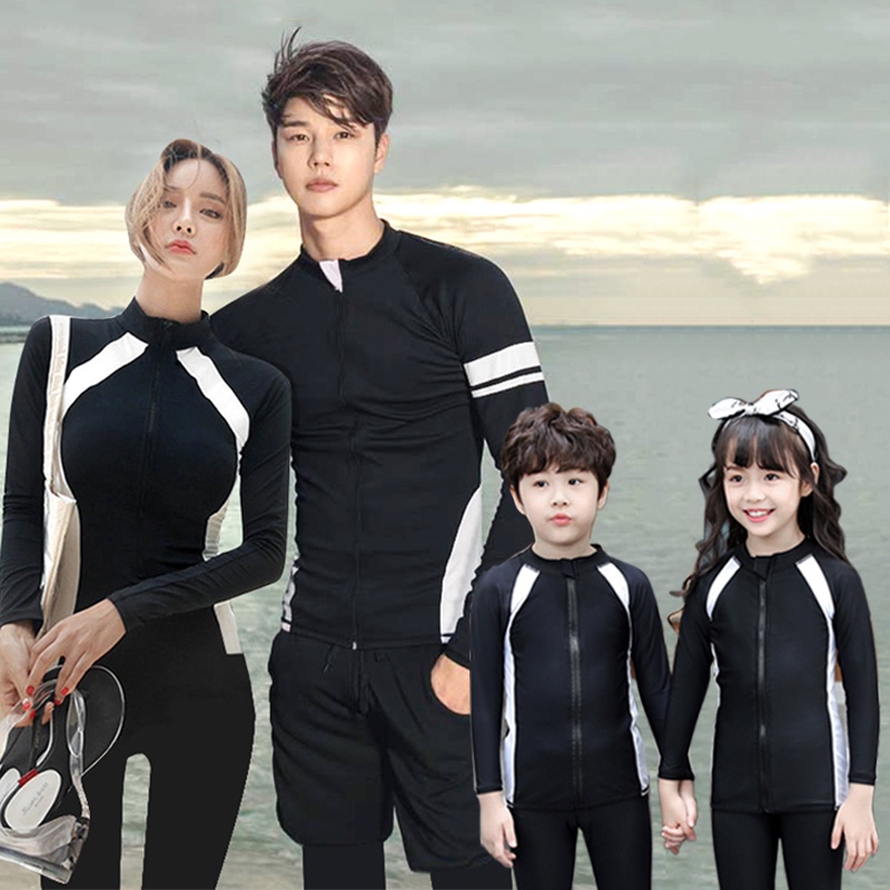 Couples Long Sleeve Swimwear Women Men Auldt Kids Swimming Suit Set Parent-child Attire UV Protective Rash Guard and Leggings Swimsuit Set Diving Snorkeling Beach Wear