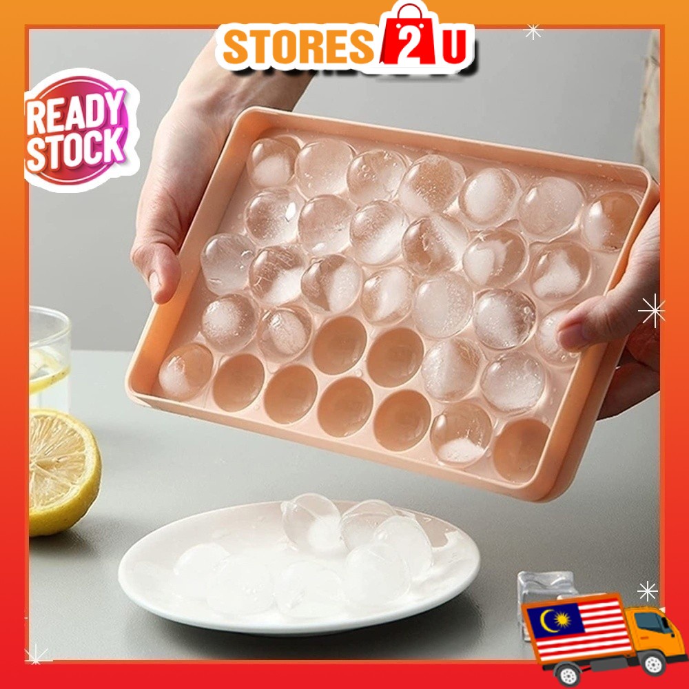 Round Ice Cube Ball Mold Tray Maker with Lid (33 Grid) Food Grade Frozen Storage Ice Box BEKAS ACUAN MENYIMPAN AIS BOLA