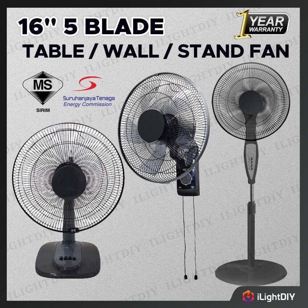 <SIRIM> 16" 5 BLADE 3 SPEED TABLE FAN/WALL FAN/STAND FAN