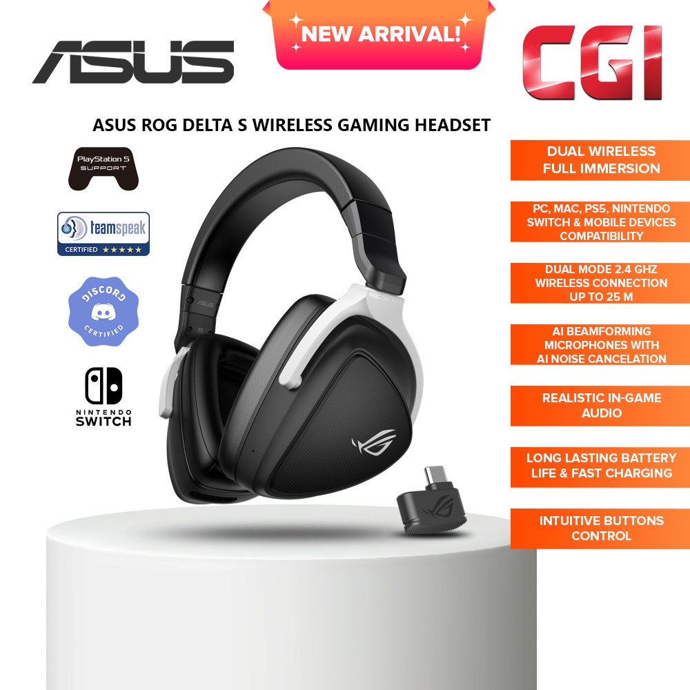 Asus ROG Delta S 2.4GHz Bluetooth Ai Noise Cancellation Beamforming Lightweight Wireless Headphones