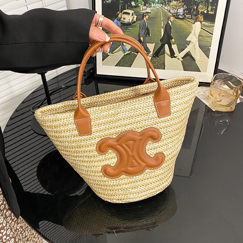 Bag Women Retro Straw Bag Beach Vacation Literary Large-Capacity Portable Vegetable Basket Tote Bag