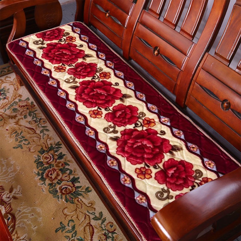 Anti-Slip Solid Wood Sofa Cushion Thick Plush Mahogany Old-Fashioned Three People Four Long Spring Autumn Bench