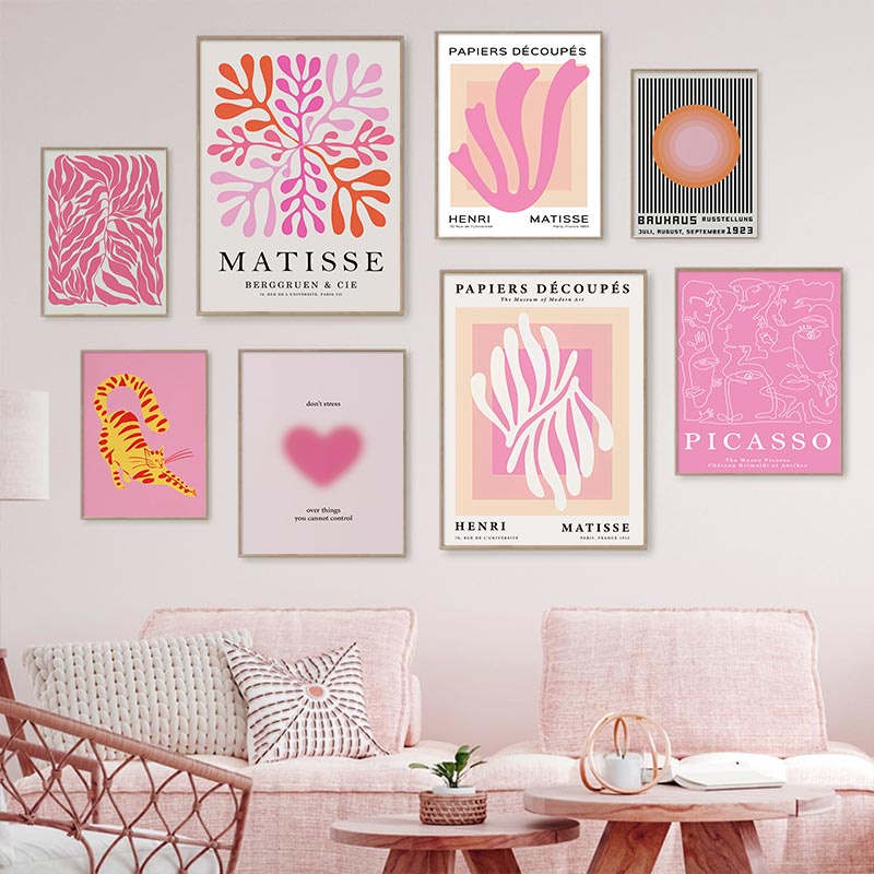 Abstract Pink Matisse Picasso Coral Wall Art Canvas Painting Nordic Bauhaus Posters and Print Wall Picture for Living Room Decor