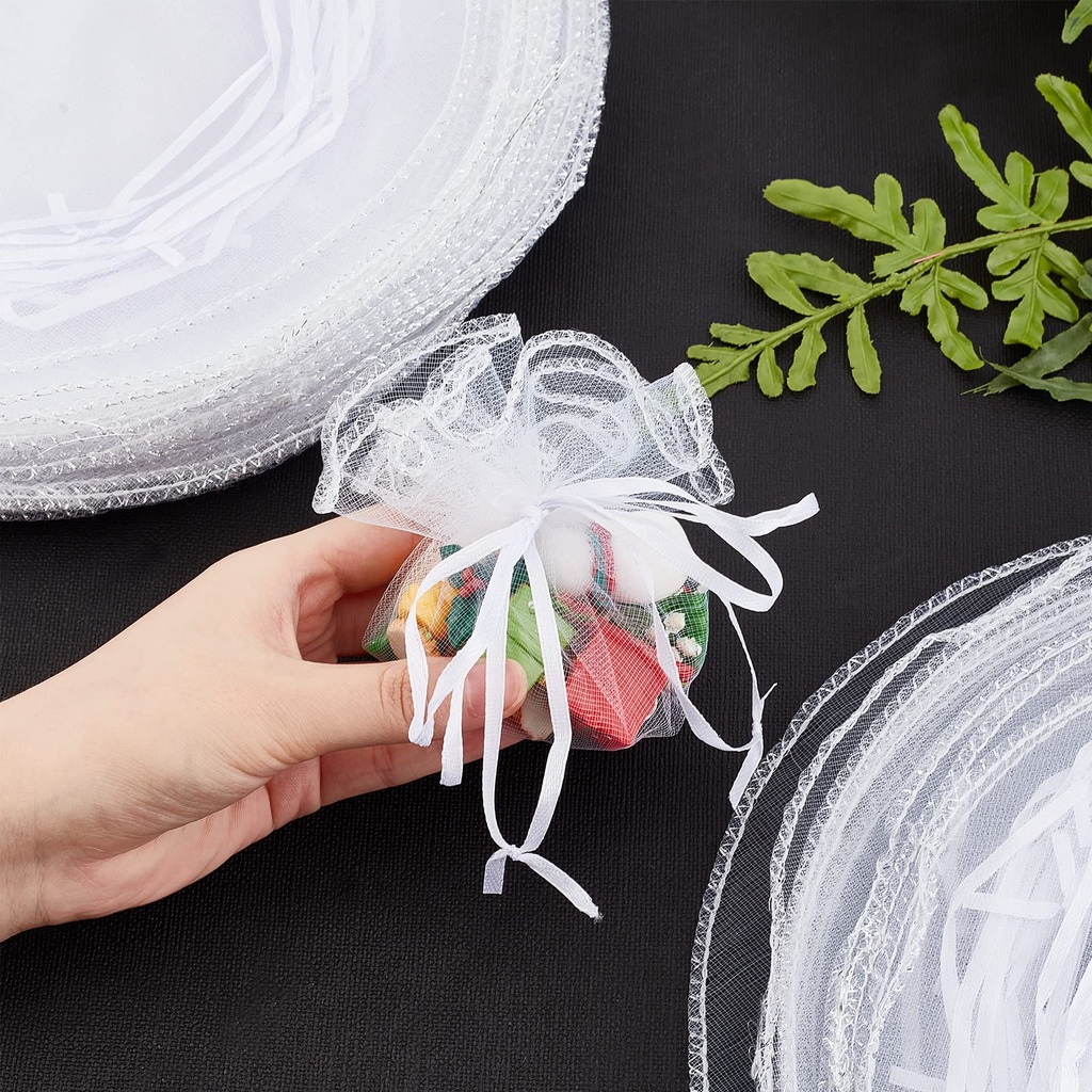 50pcs 25/35/40/45cm drawstring round organza jewelry candy Christmas bag wedding party gift bag