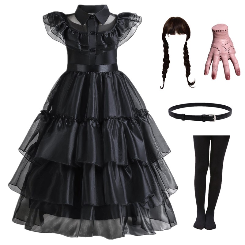 Wednesday Addams Cosplay Dress for Girl Kids Movie Wednesday Cosplay Costumes Black Gothic Dresses Halloween Party Women Clothes