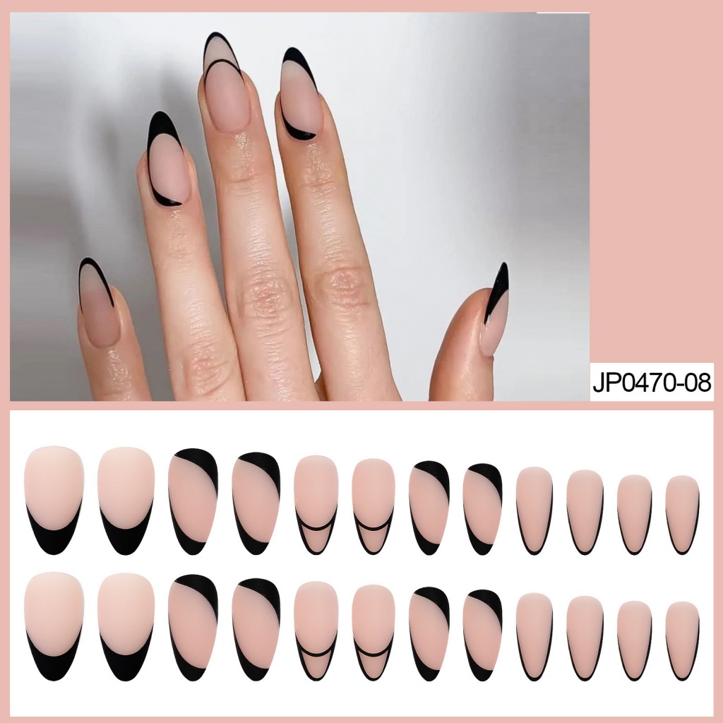 24pcs French line wearable finished manicure / Waterproof and detachable finished nail pieces / Fake nail art set / nail file (with jelly glue)