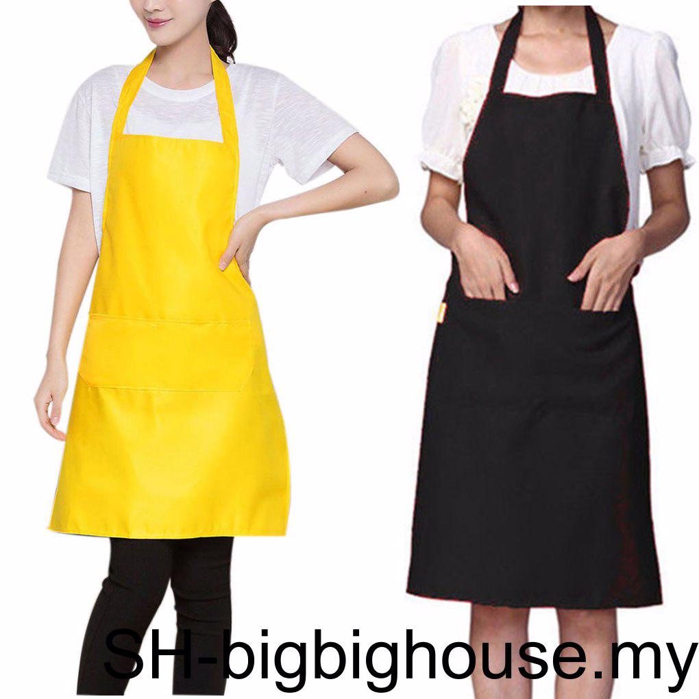 Solid Color Simple Design Halter Neck Apron Polyester Waiter Baker Chefs Full Bib Front