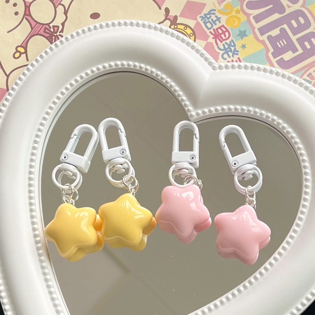 Cute Pink Cream Yellow Star Keychain Ins Pentagram Backpack Pendant Friend Couple Gift