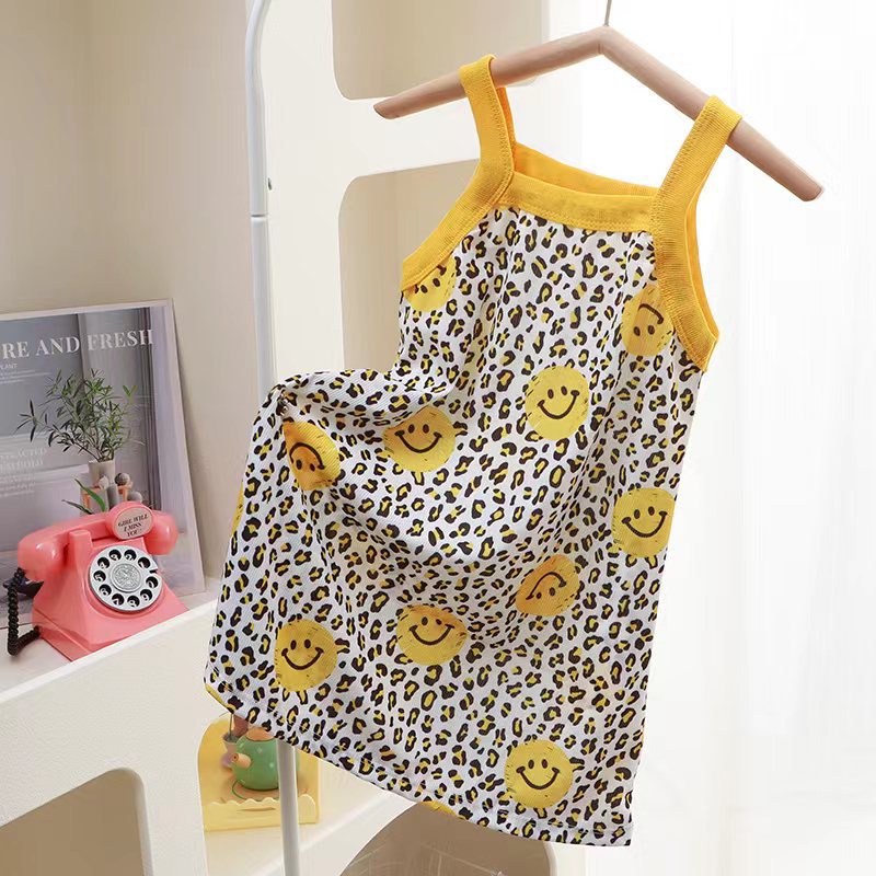 [ML] 80-150cm Girls Summer New Product Sling Dress Children Floral Ice Silk Princess Dress