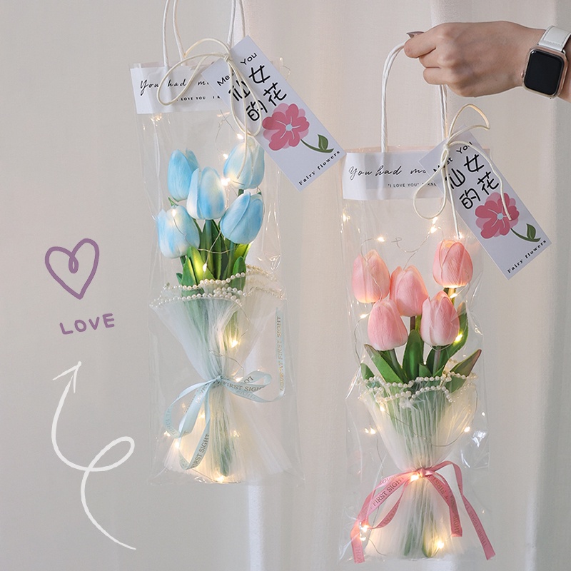 DIY Transparent PVC Plastic Gift Bags, Flower Bouquet Bags