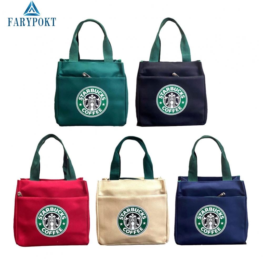 FATY~Starbucks Large-capacity Canvas Lunch Bag Office Worker Thickened Handbag Lunch Box Pocket  