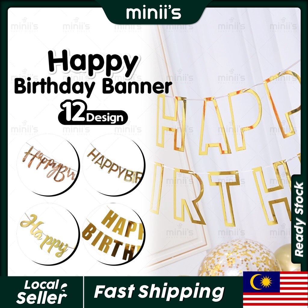 Miniis INS Happy Birthday Letter Banner Triangle Flag Banner Gold Silver Paper Flag Decoration生日快乐