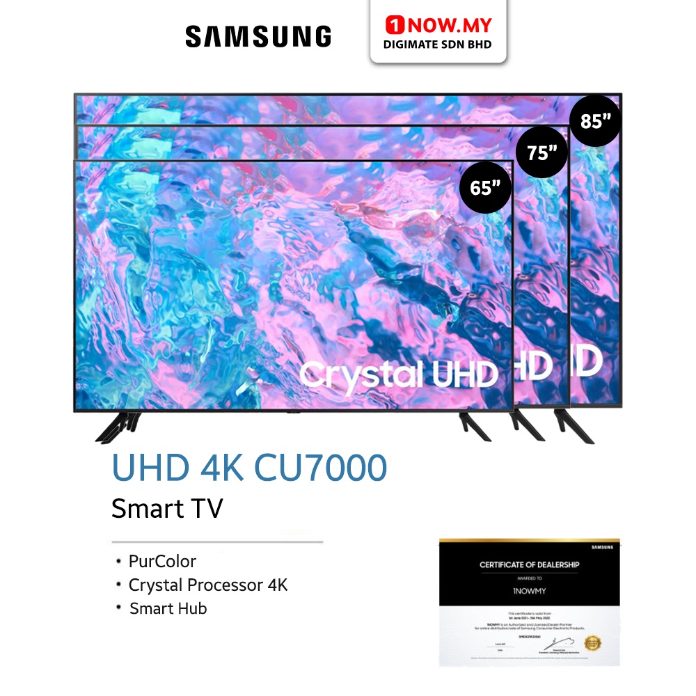 SAMSUNG (65"/75"/85") Crystal UHD 4K Smart TV UA65CU7000/UA75CU7000/UA85CU7000 | CU7000 Series TV Pintar 智能电视