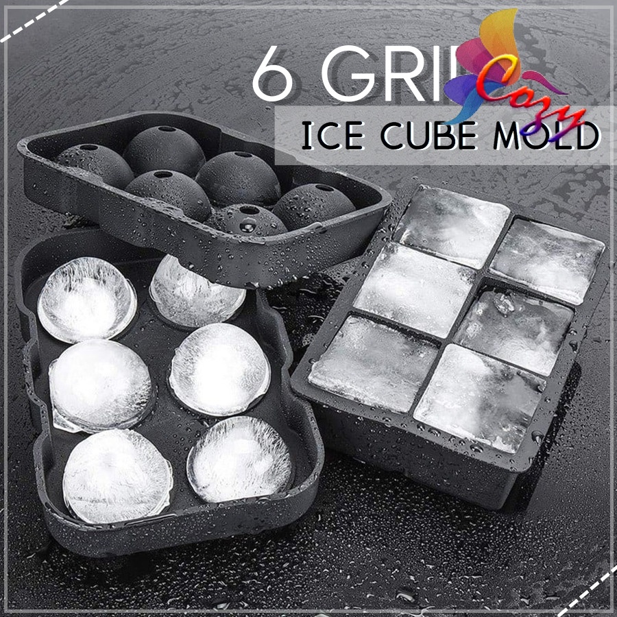 (6 GRID)Silicone Ice Cube Tray Mold Ice Ball Maker Jelly Maker Molds Ice Storage Cocktails Beverages Flexible Containers