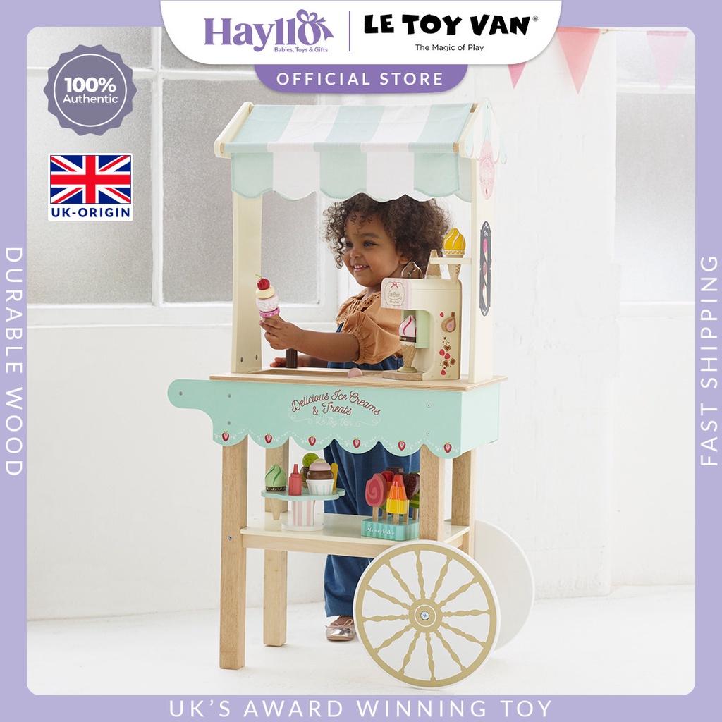 Le Toy Van Ice Cream Trolley Premium Sustainable Wooden Toys Children Pretend Play For 3 Years+