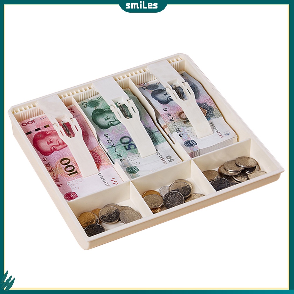 smiles| 3 Grid Money Cash Coin Register Cashier Box Insert Tray Storage Drawer Organizer