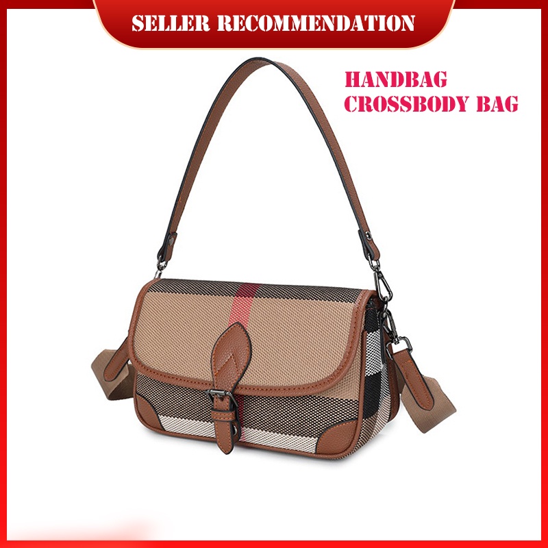 Raya Classical Korea Style All matching PU Plaid sling bag for Women Delicate craftsmanship Tote The perfect combination of canvas and PU leather Women's Bag Multi-purpose women's bag with detachable shoulder strap