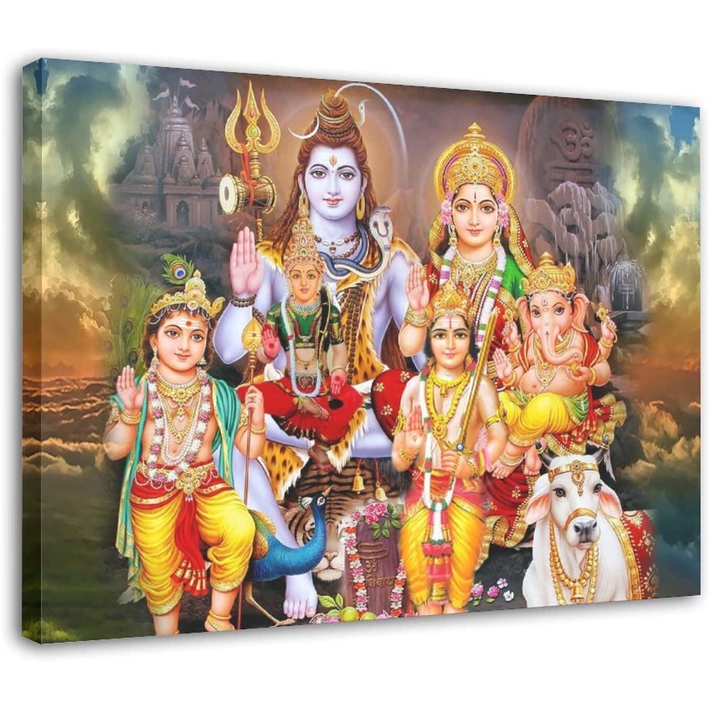 Religious Poster Shiva Parvati Ganesha Indian Painting Hindu God Figure Canvas Poster Wall Art Decor Print Paintings for Living Room Frame Style