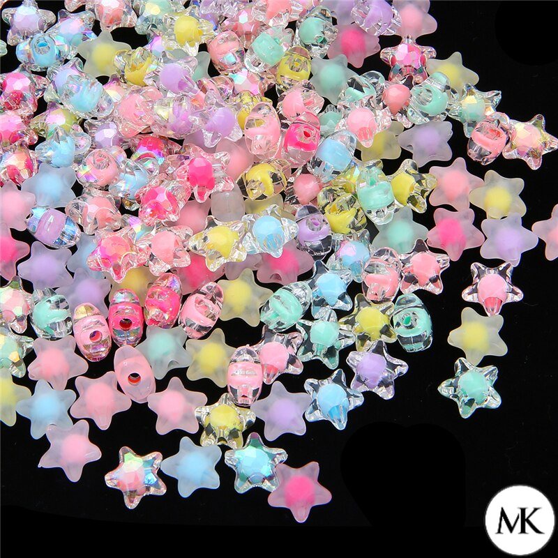 MK 80pcs 11x11.5mm Acrylic Spacer Beads Five-pointed Star Rainbow Color Beads For Jewelry Making