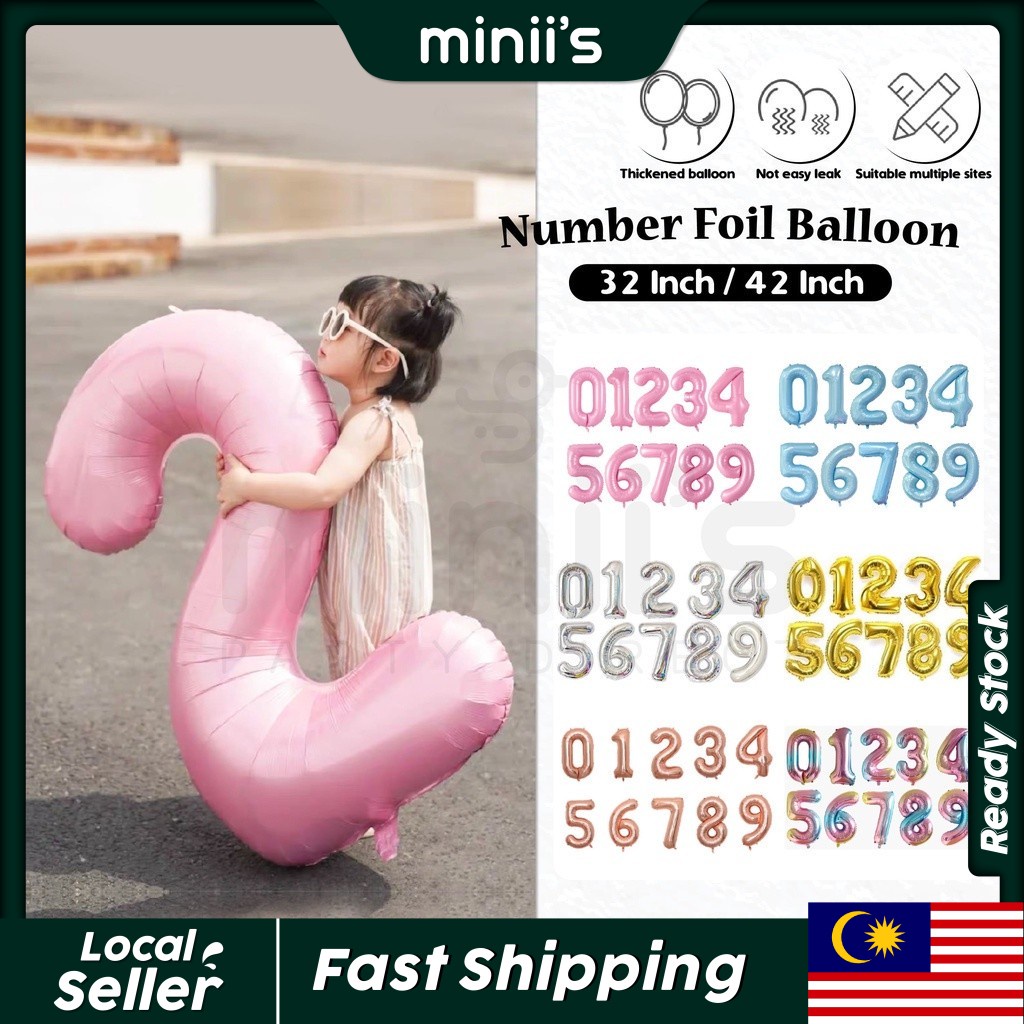 1 Pcs 32 inch 42 inch 0-9 Numbers Number Foil Balloon Wedding Anniversary Birthday Decor ROSE GOLD RAINBOW GOLD SILVER