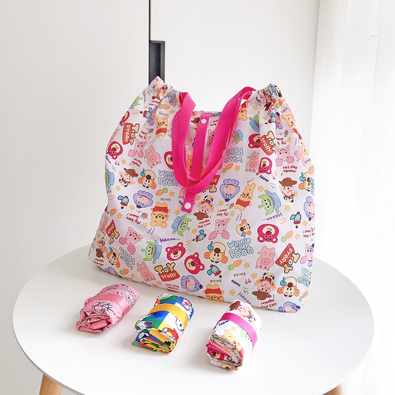 Cute Cartoon Foldable Shoulder Bag Strawberry Bear&Cinnamoroll Large Capacity Tote Bag Lightweight Eco-friendly Shopping Bag