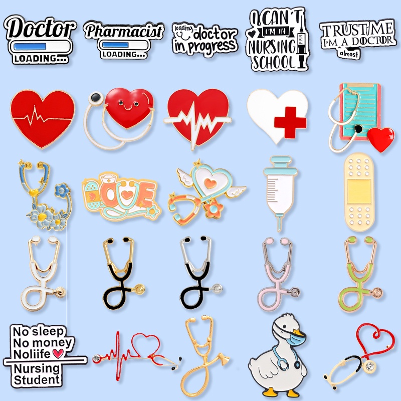 30 Styles of Medical Lapel Brooch Stethoscope Words Enamel Pin Cartoon Design Sense Backpack Badge Accessories Jewelry Collection Gift for Friends