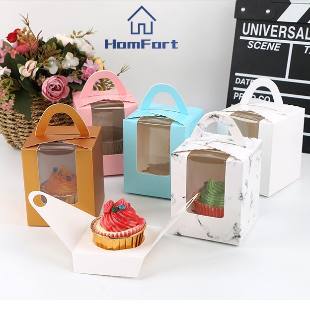 1 Piece Transparent Window Portable Cup Cake Box Muffin Box Cup Cake Packaging Pastry Gift Box With Inner Tray