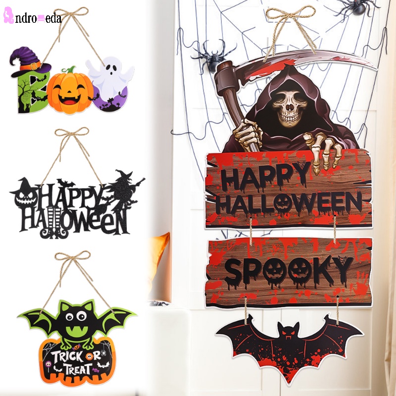 Halloween Paper Door Hanging Pendants Skeleton Ghost Bat Tree Pumpkin Vintage Atmosphere Ornament Home Party Decoration