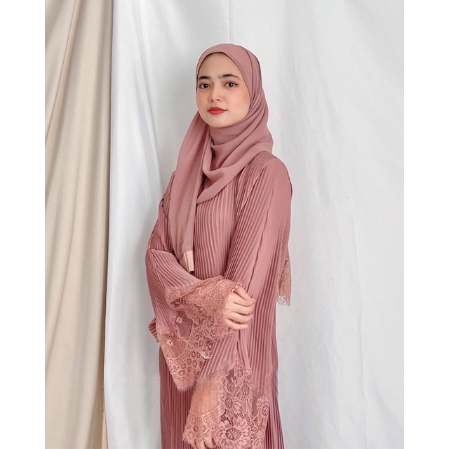 Essential Have Abaya Pleated jubah muslimah dress Lace Rhinestone Plain Premium Dubai Baju raya 2023 viral Wedding/En... - Image 2