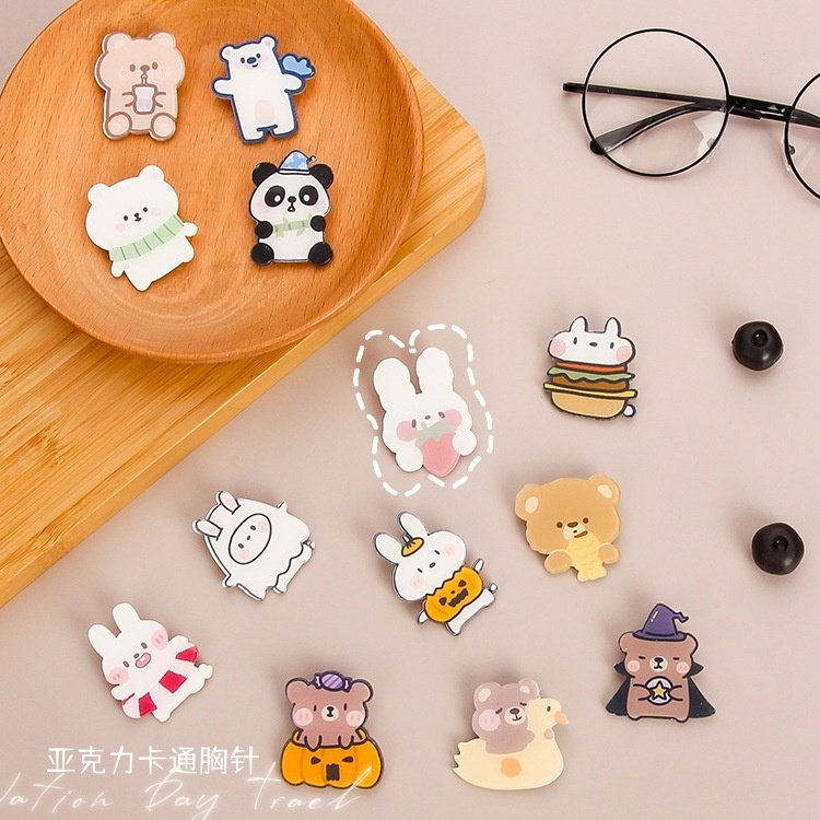 Japanese Korean ins Unique Cute Cartoon Small Badge Acrylic Brooch Rabbit Bag Accessories Pendant Pin Patch