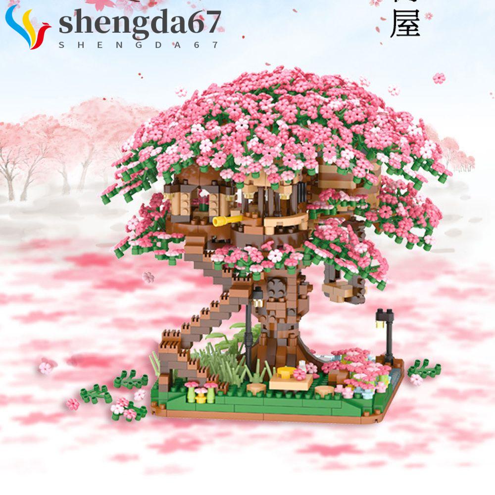 SHENGDA Sakura Tree House Blocks Brain Games Room Decoration Blocks Toy Early Education Toys Intelligence Puzzle Building Toys Build-bricks Set Cherry Blossom Model