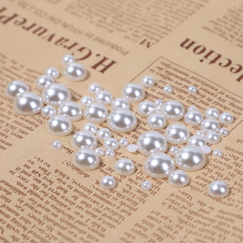 50PCS 2mm-12mm White Flatback Half Round Pearl ABS Imitation Pearl Beads Acrylic Beads DIY Handmade Craft Scrapbook Beads Nail Art Decoration